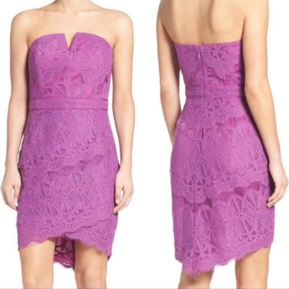 Adelyn Rae Strapless Purple Lace Dress Size XS Sweetheart Neckline